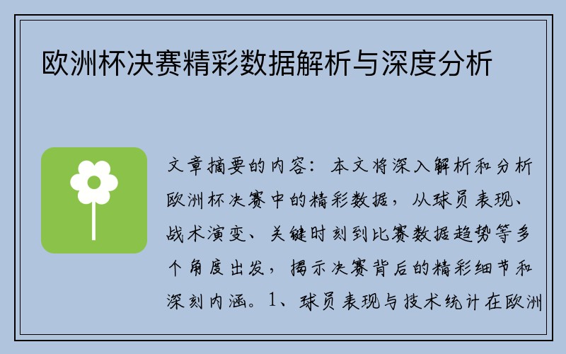 欧洲杯决赛精彩数据解析与深度分析