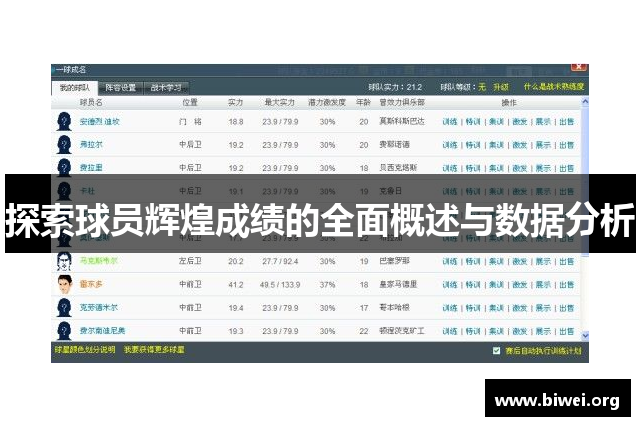 探索球员辉煌成绩的全面概述与数据分析